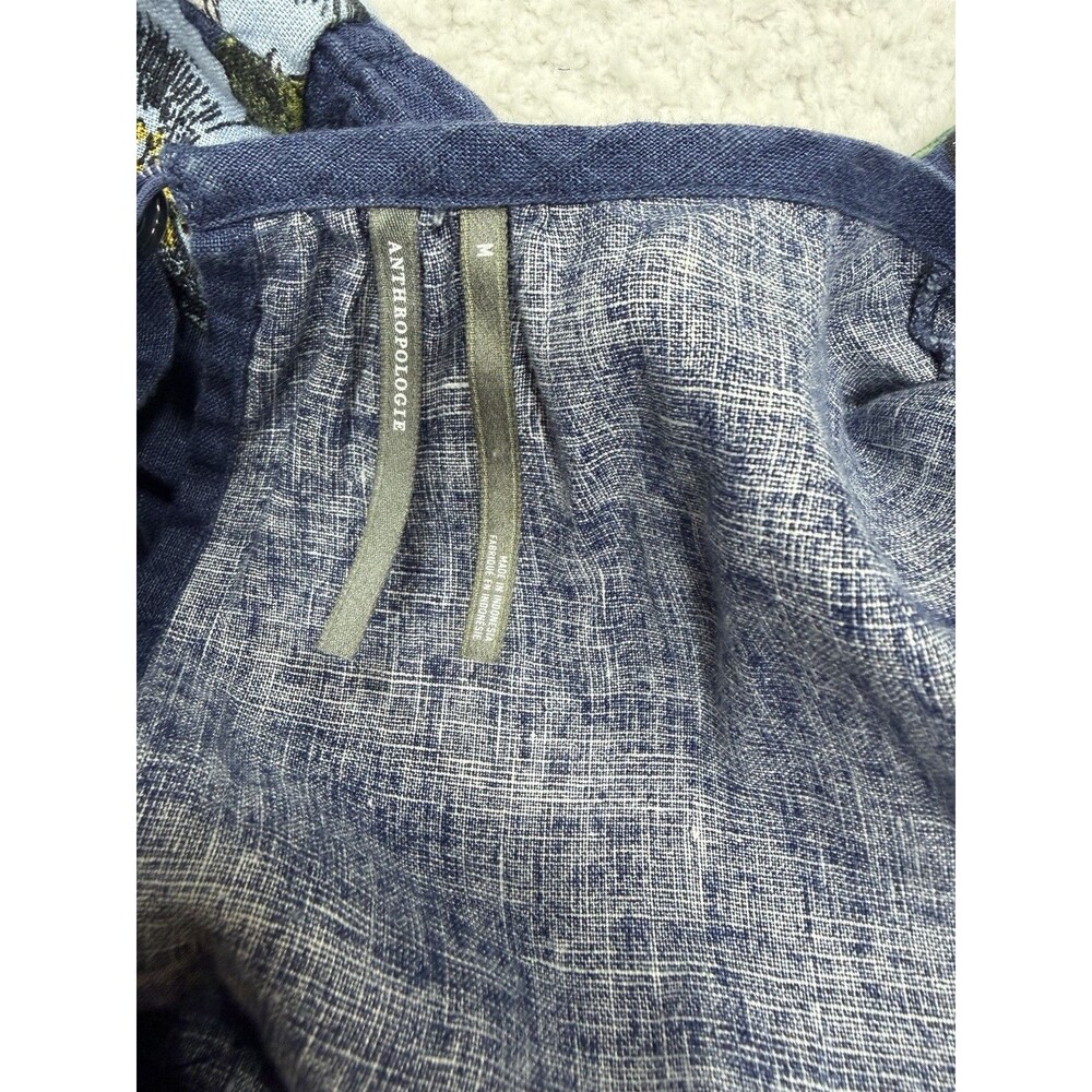 Anthropologie Jumpsuit Somerset Linen Blue Floral Retro Boho Preppy Medium NWT - Picture 11 of 14